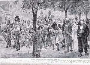 Forças britânicas marchando para a Cidade do Cabo, ilustração da &39;Hutchinson&39;s Story of the British Nation&39; de Richard Caton Woodville