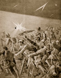 A infantaria britânica forçando seu caminho através dos entrelaçamentos de cabos da Alemanha, 1914-19 de Richard Caton Woodville