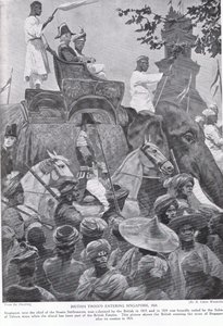 Tropas britânicas entrando em Cingapura, 1824, ilustração da &39;Hutchinson&39;s Story of the British Nation&39; de Richard Caton Woodville