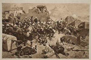 Candahar: The 92nd Highlanders e o 2º Gurkhas Storming Gaudi Mullah Sahibdad, de &39;The Illustrated London News&39;, 1901 de Richard Caton Woodville