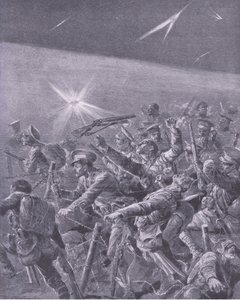 Preso em enredos de arame farpado: Ataque noturno pela infantaria britânica, da História da Grande Guerra Vol. 3 publicada por Waverley Book Co Limited, c.1920 de Richard Caton Woodville