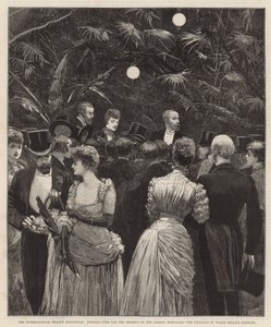 Festa da noite para o benefício dos Hospitais de Londres - a Princesa de Gales vendendo flores