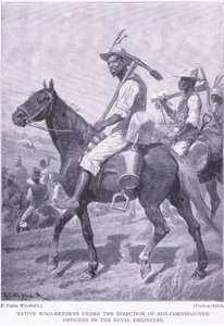 Trituradores de estradas nativas, de After Pretoria: The Guerilla War, publicado pela Harmsworth Bros Limited, 1901