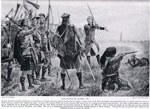A Batalha de Quebec, 1759, ilustração da "História da Nação Britânica" de Hutchinson, c.1923 de Richard Caton Woodville