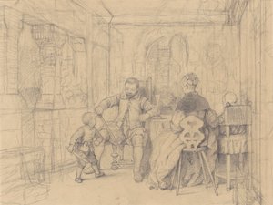 A lição de esgrima, c.1847-49 (grafite em papel de palha) de Richard Caton Woodville