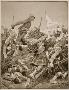 Os Highlanders de Seaforth invadiram o zareba na Batalha de Atbara, ilustração de "Battles of the décimo nono século" vol. V: Campanhas dos anos noventa, por A. Hilliard Atteridge de Richard Caton Woodville