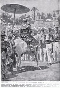A rendição de Rangoon aos britânicos, em 1824, ilustração da "Hutchinson&39;s Story ofthe British Nation", c.1923