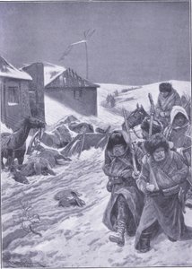 A interminável marcha para o leste: uma visão familiar no caminho, ilustração deCassells História da Guerra Russo-Japonesa Vol 1, c.1900 de Richard Caton Woodville