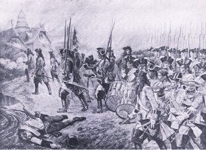 Blenheim, 13 de agosto de 1704: Ataque da aldeia, ilustração das Batalhas Britânicas na Terra e no Mar, 1915 de Richard Caton Woodville junior