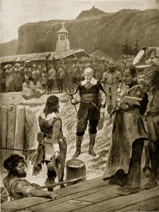 Primeira etapa da Grã-Bretanha em Quebec, ilustração da "Hutchinson&39;s Story ofthe British Nation", c.1923 de Richard Caton Woodville junior