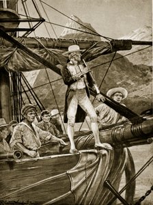 Capitão Cook se aproximando da Nova Zelândia, ilustração da &39;Hutchinson&39;s Story ofthe British Nation&39;, c.1923 de Richard Caton Woodville junior