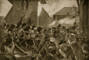 Os 42 Highlanders na Corunha, ilustração da "História da Nação Britânica" de Hutchinson, c.1923 de Richard Caton Woodville junior