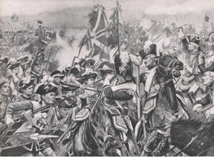 A Batalha de Minden, 1º de agosto de 1759, ilustração das Batalhas Britânicas na Terra e no Mar, 1915 de Richard Caton Woodville junior