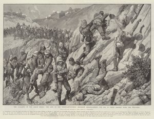 A Clareira do Cume de Saran, os Homens do Regimento de Northamptonshire, heliografando a Ajuda em seu Descent com os Feridos