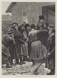 A fome na Rússia, sacerdote protestando contra os camponeses enfurecidos