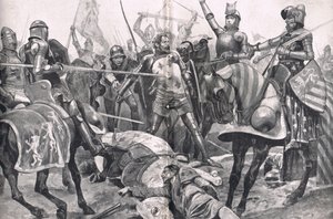 A Última Estada de João II na França na Batalha de Poitiers, ilustração de "Batalhas Britânicas na Terra e no Mar", publicada por Cassell, Londres, c.1910