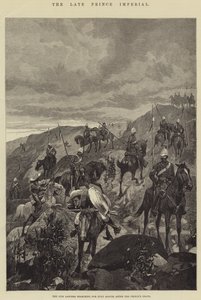 The Late Prince Imperial, o 17º lanceiros procurando por escoteiros zulus após a morte do príncipe