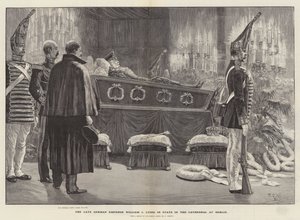 O falecido imperador alemão William I deitado em estado na Catedral de Berlim