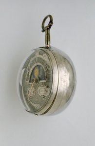 Vista lateral de um relógio de berço par-cased, c.1685 (prata) de Richard Colston