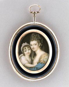Retrato de uma Mãe e Filha, c.1765-70 (aquarela em marfim, ouro rosa 9k, cabelo e vidro) de Richard Cosway