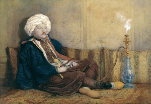 Retrato de Sir Thomas Philips em traje oriental, reclinado com um cachimbo de água (wc aumentado com branco sobre papel)
