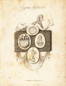 Esfinge egípcia, escaravelho, Horus, etc, 1823 (gravura)