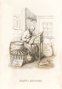 O esqueleto da Morte e seu livro-caixa. ,1827 (gravura)