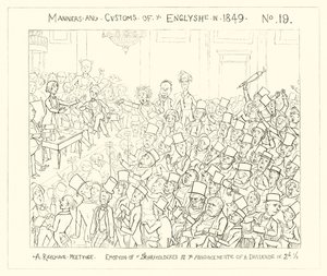 1849, Uma Reunião Ferroviária, Emoção dos Acionistas no Anúncio de um Dividendo de dois e meio centavos de Richard Doyle