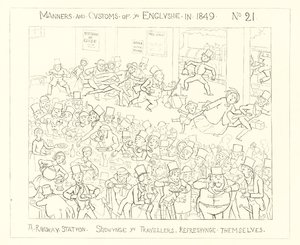 1849, uma estação de trem mostrando os viajantes se refrescando de Richard Doyle
