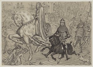 Edward, o Príncipe Negro, com seu prisioneiro Rei João da França, entrando em Londres (aquatint)