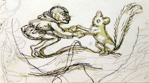Goblin e Esquilo (caneta, lápis e lavagem em papel) de Richard Doyle