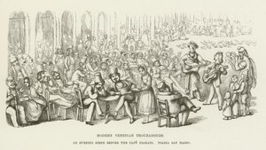 Trovadores venezianos modernos, uma cena da noite antes do Cafe Florain, Piazza San Marco de Richard Doyle