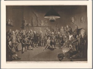 Membros da Royal Academy em um interior com um modelo masculino nu, 1768 A Royal Academy of Arts, instituída pelo Rei, no ano de 1768 (título no objeto)