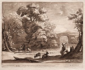 Liber Veritatis: No. 39, Paisagem com pastor tocando gaita de foles e navegação de cabras, 1774. de Richard Earlom