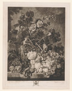 Natureza morta de frutas e flores