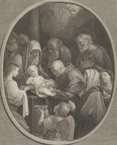A circuncisão de Cristo, um grupo de homens e mulheres que o cercam, um anjo à frente..., 1765 de Richard Earlom