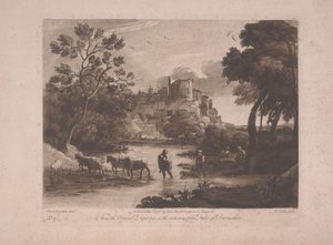 Vista do Tivoli at Sunset, publicado em 1775 (mezzotint com gravura) de Richard Earlom
