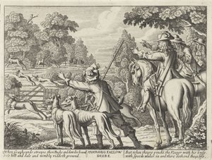Porta de Herten nagejaagd jachthonden
Coursing Fallow Deere (título sobre o objecto)
Jachtpartijen (título da série)
Severall Wayes of Hunting, Hawking, and Fishing, De acordo com o English Manner (título da série) de Richard Gaywood (possibly)