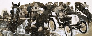 Um automóvel novo e barulhento que assusta os habitantes da aldeia e os seus cavalos de Richard Hook