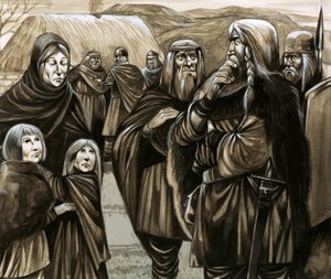 Crianças de famílias anglo-saxónicas pobres vendidas como escravas (guache sobre papel) de Richard Hook