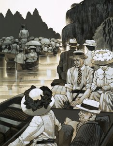 Debutantes "a sair" em Royal Henley, quando o rio estava cheio de barcos
