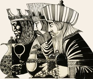 Três Reis Magos (guache sobre papel) de Richard Hook
