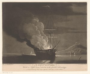 Navio em chamas em um mar calmo A Ship on Fire (título no objeto)