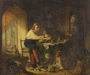 Tagarela que compõe os Manuscritos Rowleian (óleo sobre tela) de Richard J. Lewis