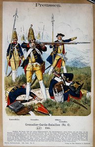 Guardas e Oficiais de Granadeiro Prussiano em 1745, c.1890 (cor litho)