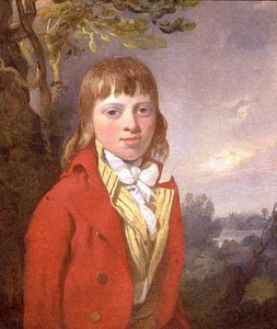 "Retrato de saída" de John Vernon de Wherstead Hall, com a Capela do Colégio Eton no fundo