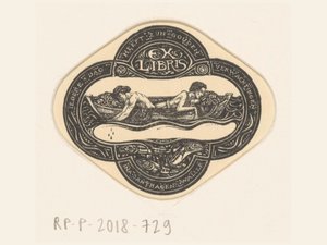 Ex libris de Ina van Eibergen Santahagens-Waller Todo dia tem suas expectativas de ouro (título no objeto) de Richard Nicolaüs Roland Holst