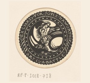 Ex-libris de Joyce Haworth A arte é uma batalha (título no objeto) de Richard Nicolaüs Roland Holst