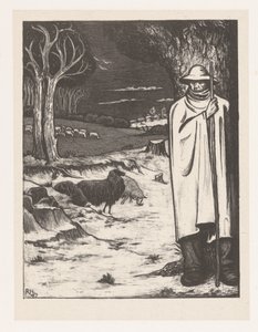 Pastor com um rebanho de ovelhas em uma paisagem montanhosa de Richard Nicolaüs Roland Holst