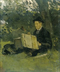 Jan Verkade (1868-1946) Pintando debaixo de uma árvore em Hattem